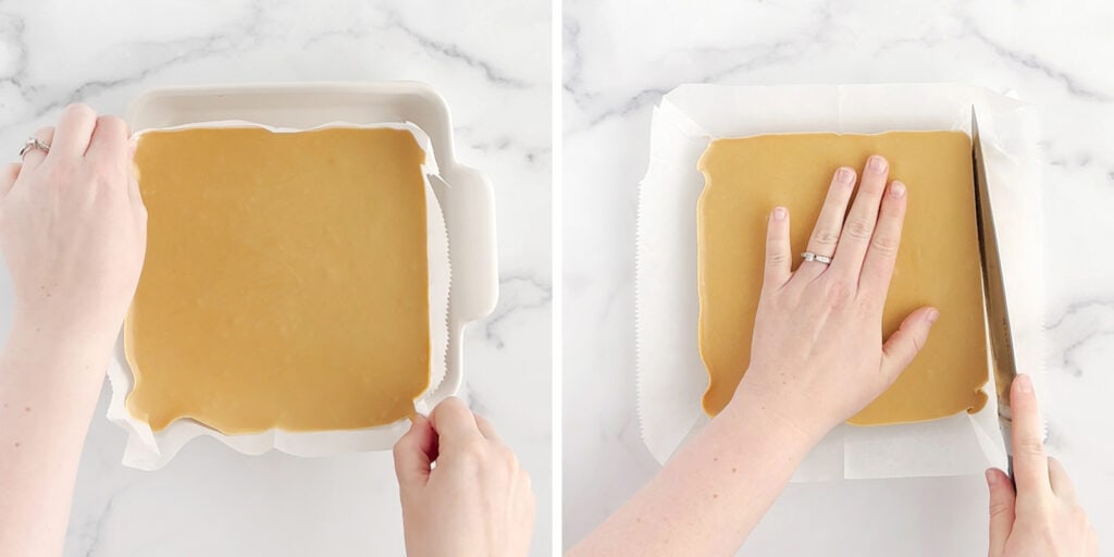 Trimming Sides of Peanut Butter Fudge
