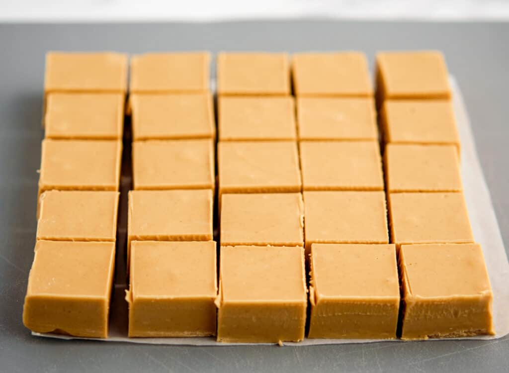2 Ingredient Peanut Butter Fudge Cut Into Pieces