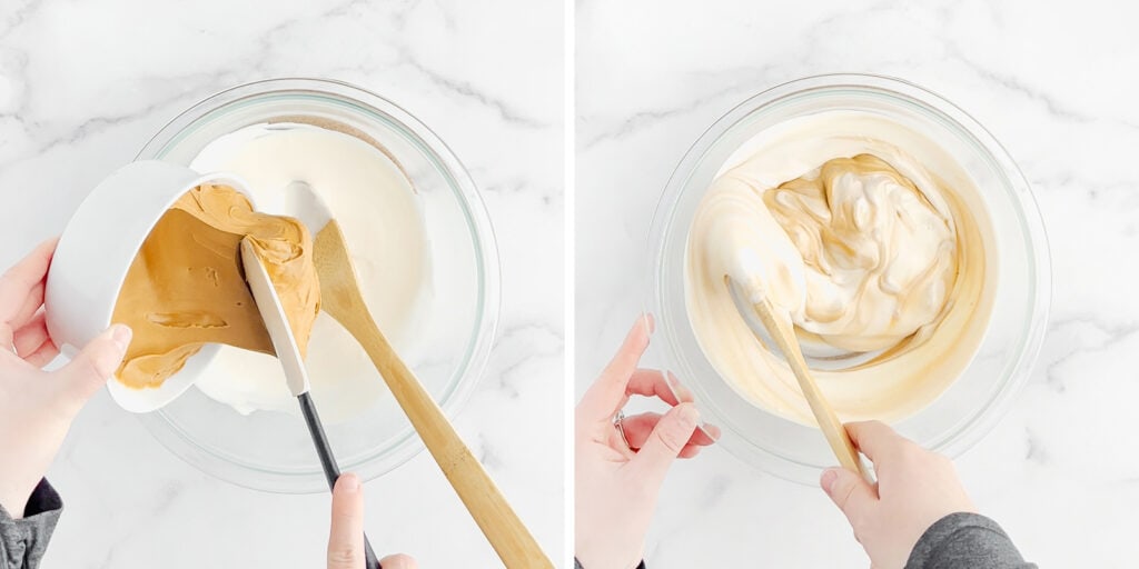 Mixing Melted Almond Bark with Peanut Butter