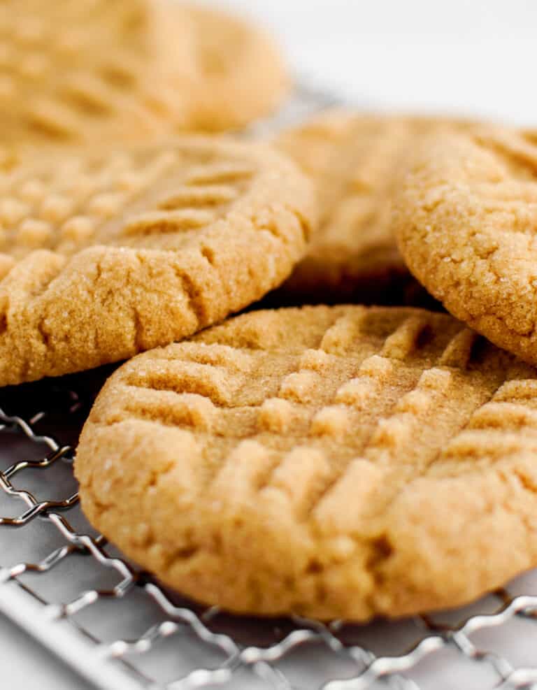 3 Ingredient Peanut Butter Cookies Closeup on Wire Rack