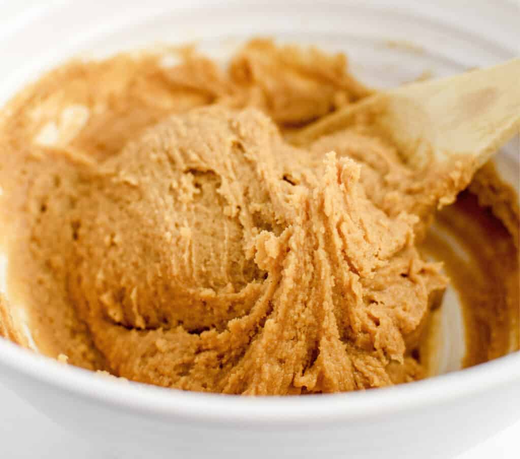 Peanut Butter Cookie Dough Fully Mixed in Bowl with Spoon