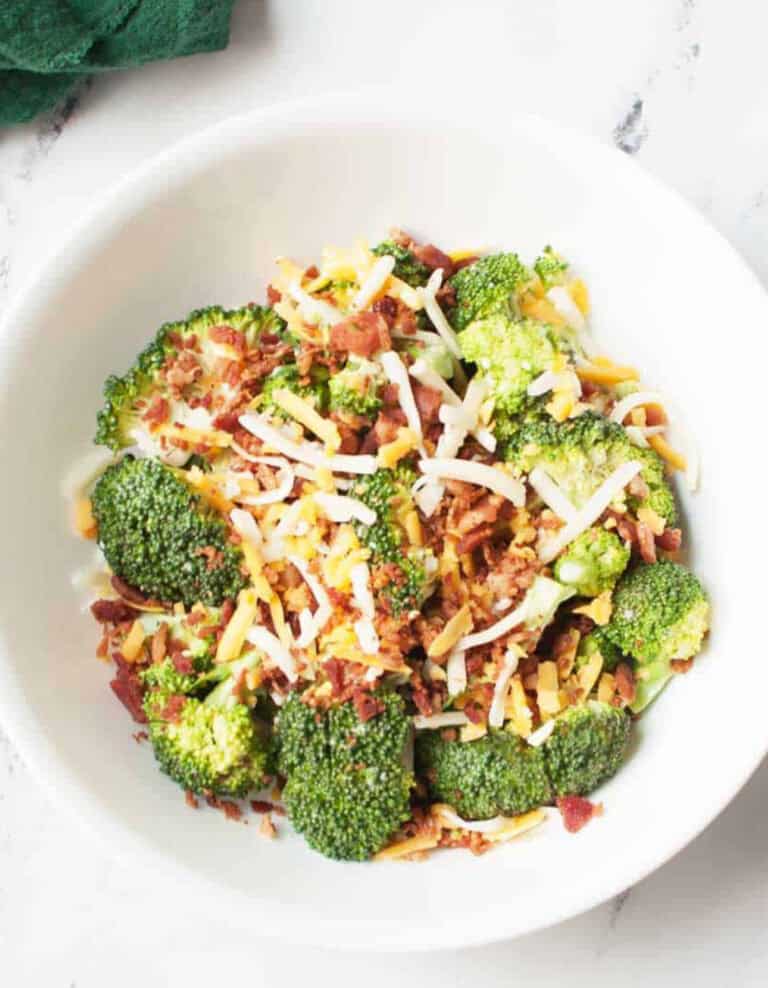 Chick Broccoli Salad in White Bowl