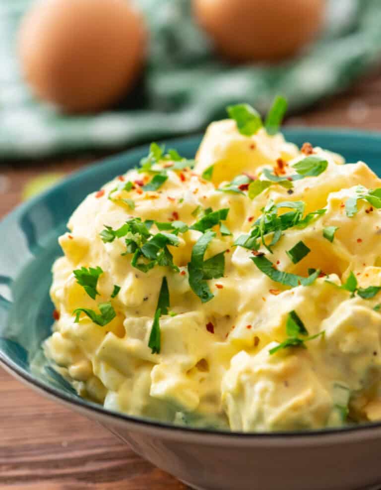 Ultimate Potato Salad in Teal Bowl