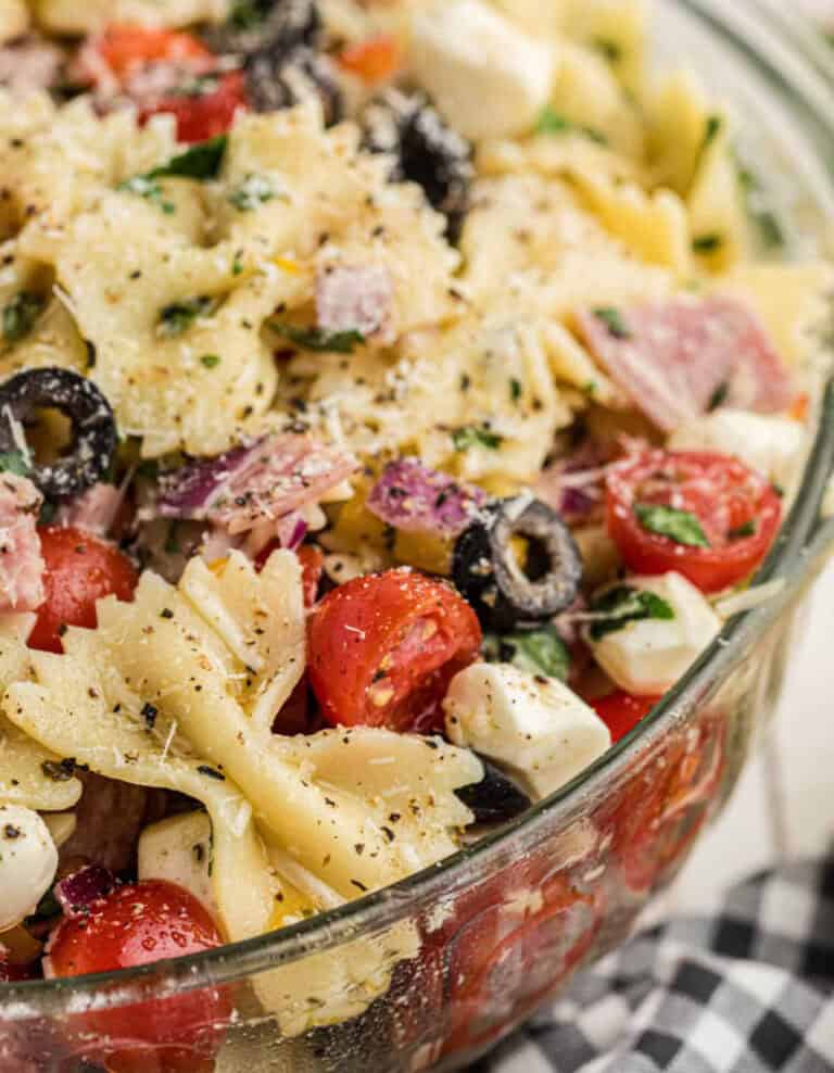 Italian Pasta Salad in Glass Bowl