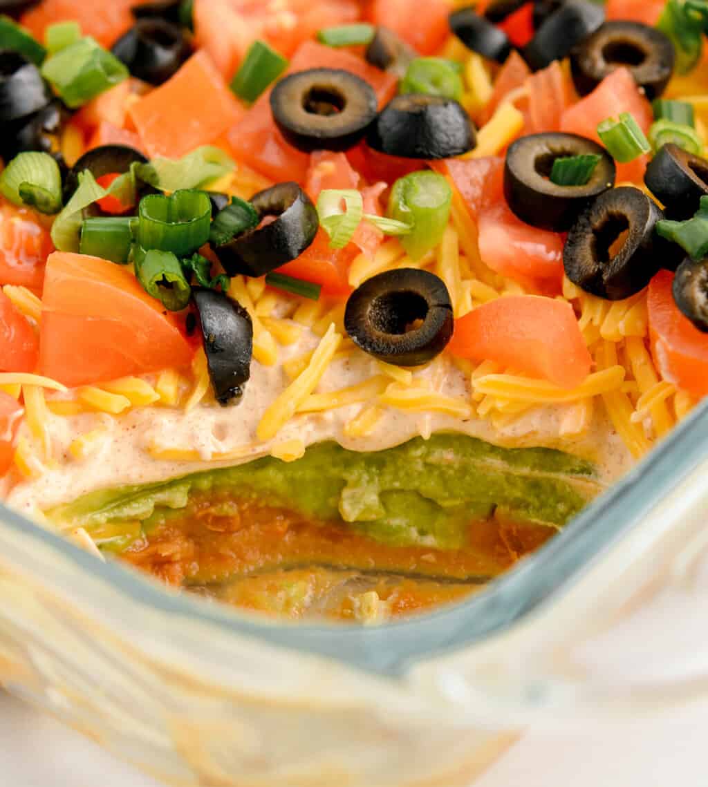 Closeup of Taco Dip with Corner Scooped Out