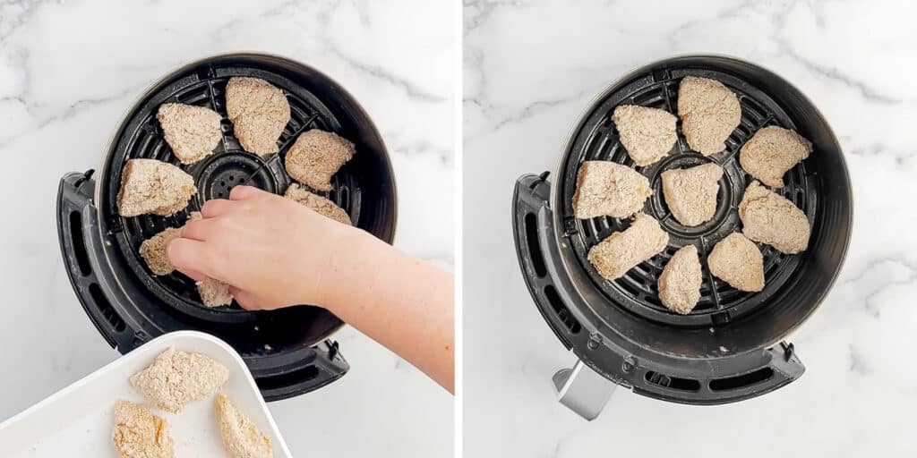Placing Chicken Nuggets in Air Fryer Basket