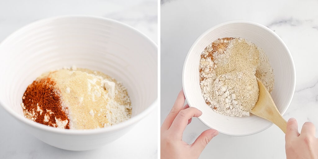 Mixing Breading Batter in White Bowl
