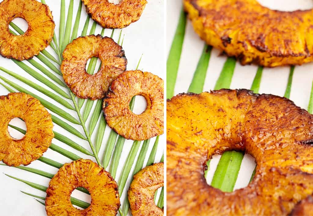 Air Fried Pineapple Rings on Tropical Green Leaves