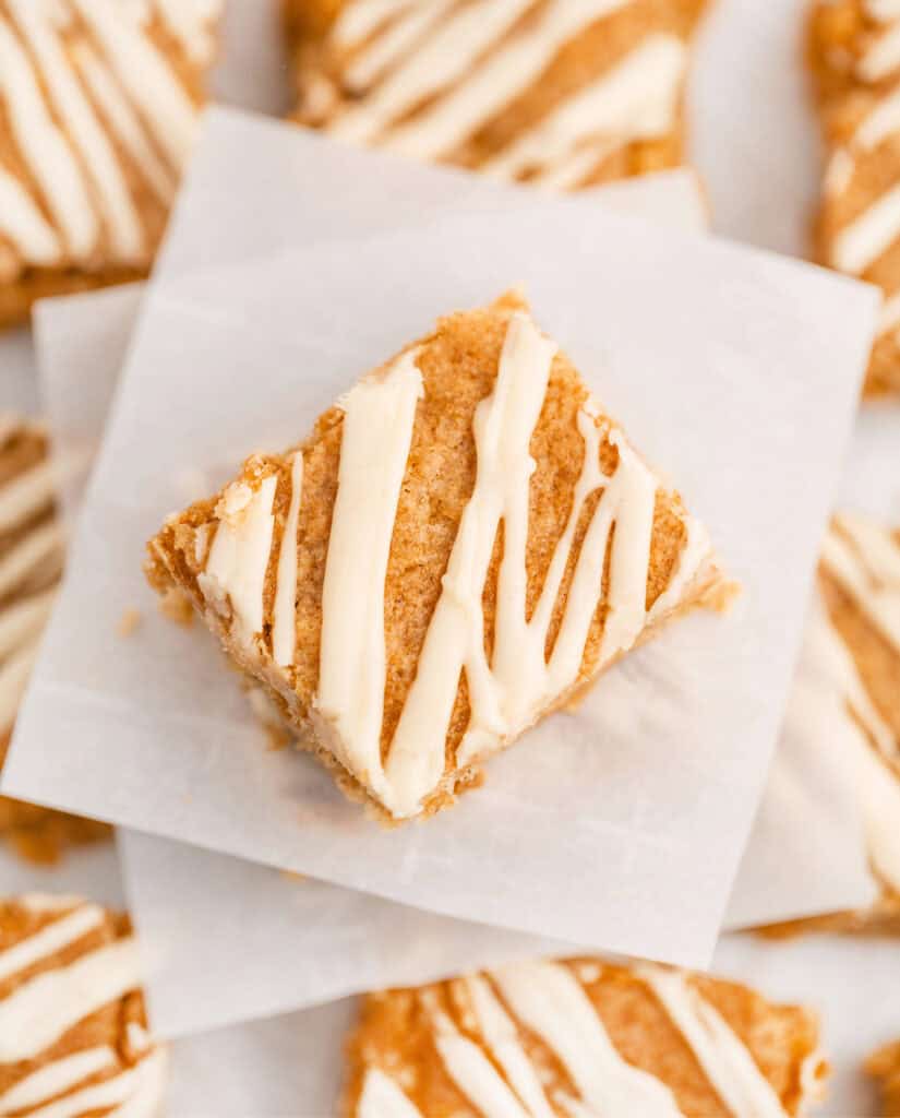 Apple Blondies Stacked with Parchment Paper