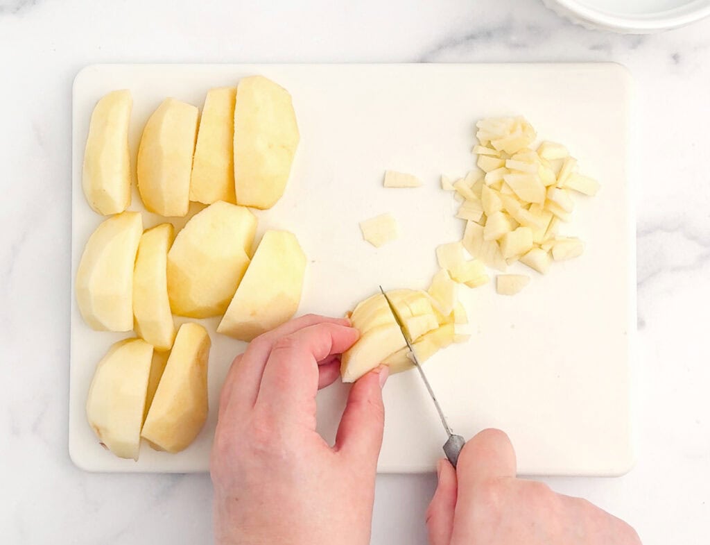 Dicing Apples on White Cutting Board