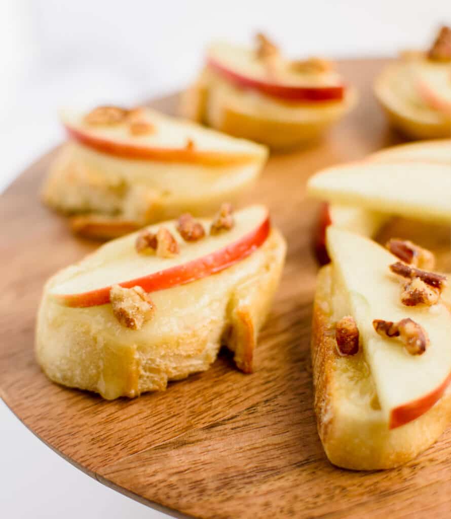 Brie Crostini with Apples, Honey, and Pecans on Serving Stand