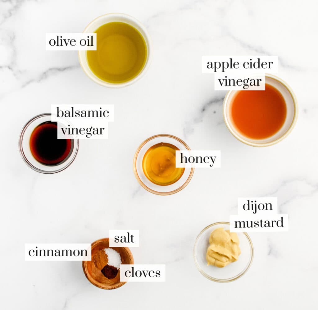 Apple Cider Vinaigrette Ingredients on Marble Countertop