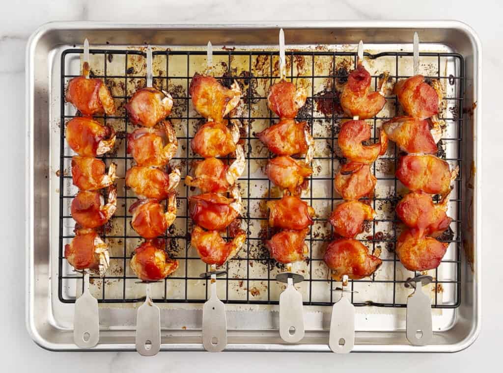 Bacon Wrapped Shrimp Skewers Just Out of the Oven