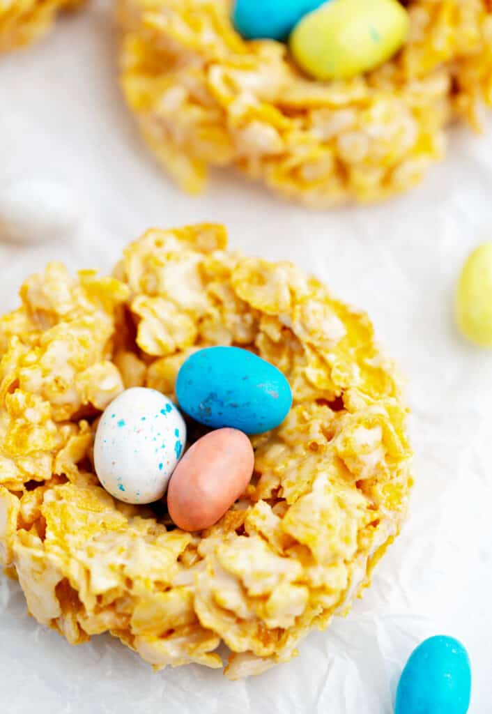Birds Nest Cornflake Treats with Robin Egg Candies