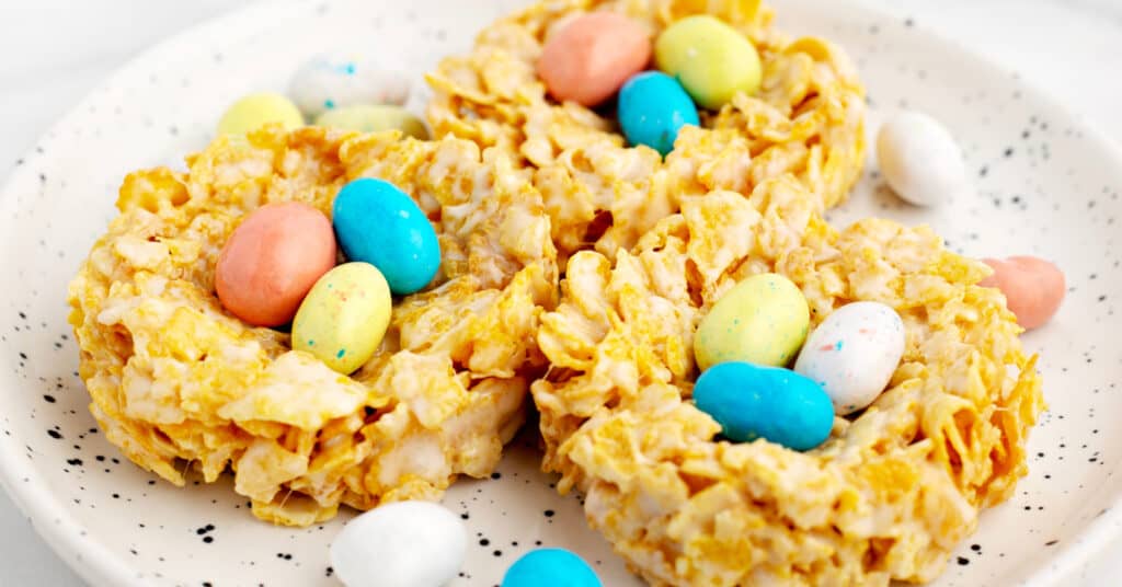 Three Birds Nest Cornflake Treats with Robin Egg Candies