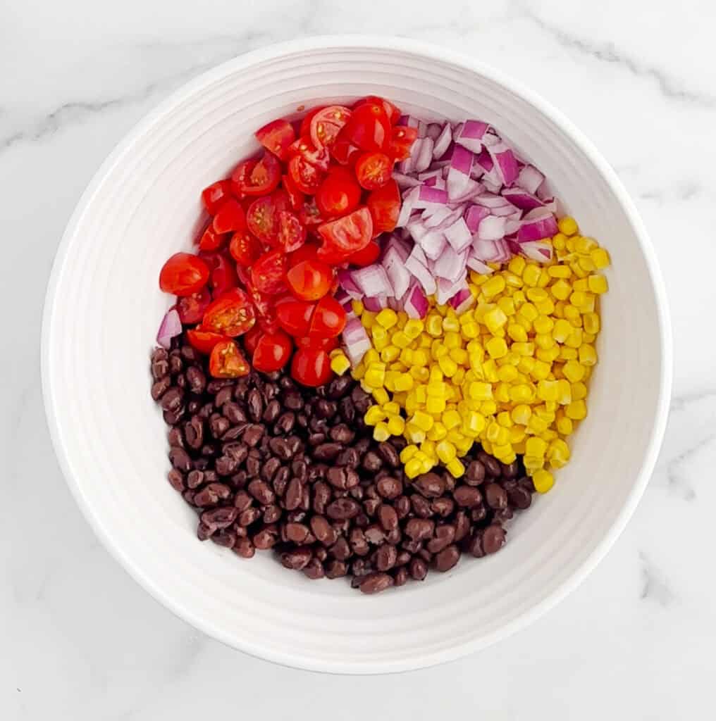 Salad Ingredients in White Mixing Bowl