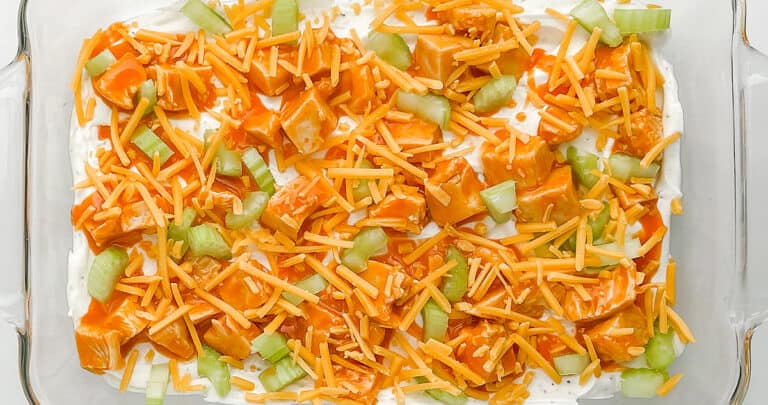 Buffalo Chicken Dip in Glass Pan