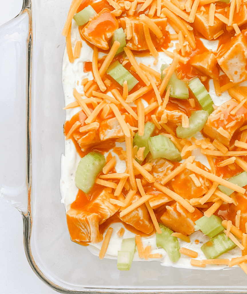 Buffalo Chicken Dip in Glass Pan