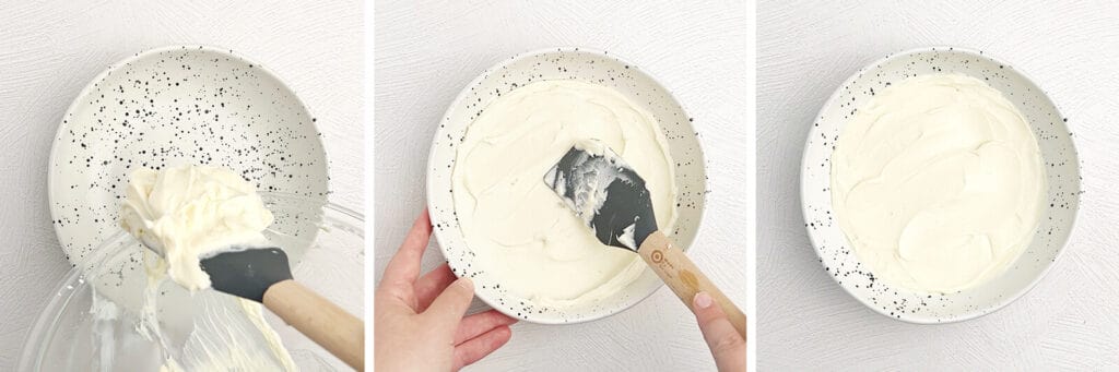 Spreading Cream Cheese Mixture in Serving Bowl with Rubber Spatula