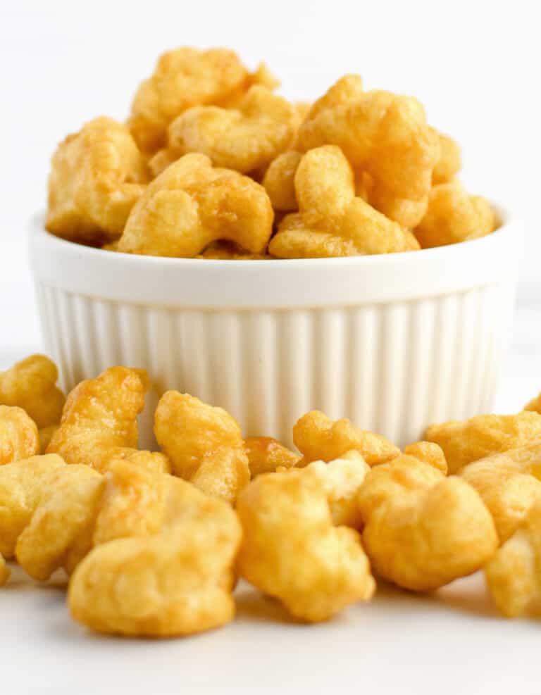 Caramel Puff Corn in White Bowl
