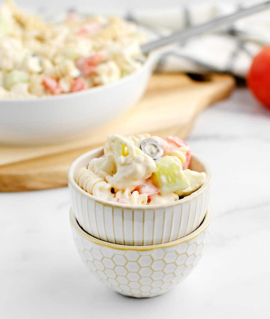 Cauliflower-Ranch-Cauliflower Ranch Pasta Salad in Stacked Bowls
