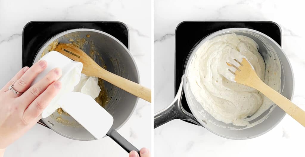 Adding Sour Cream to Sauce Pan