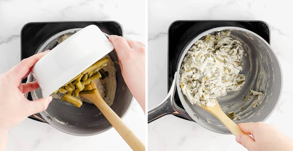 Adding Green Beans to Sour Cream Mixture in Sauce Pan