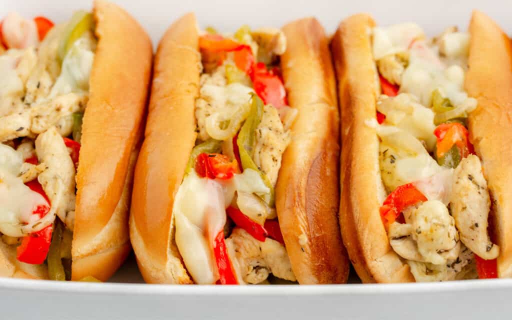 Closeup of Cheesesteak Sandwiches with Chicken