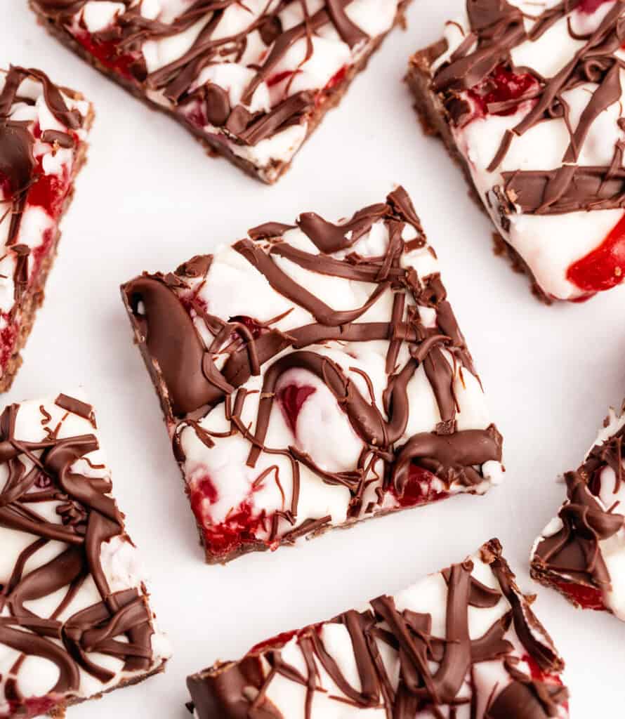 Chocolate Covered Cherry Bars on Parchment