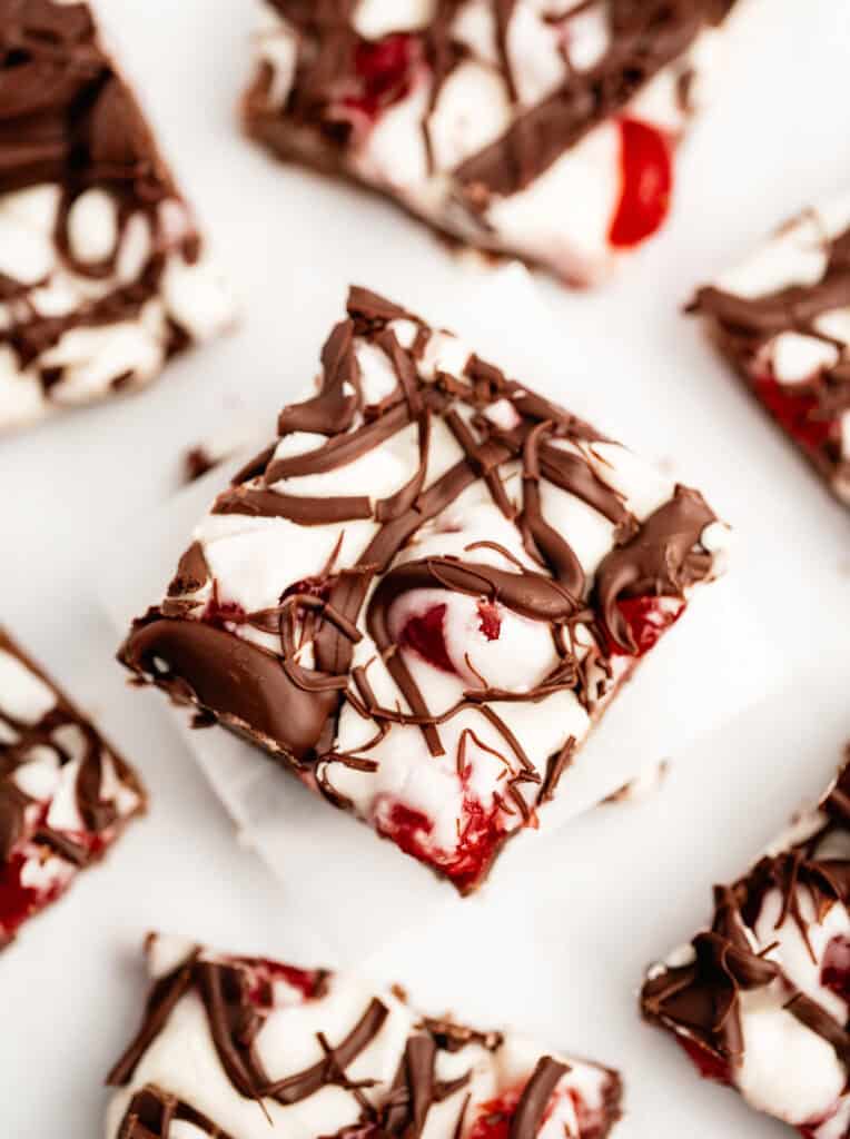 Top Down Chocolate Covered Cherry Bars Stacked