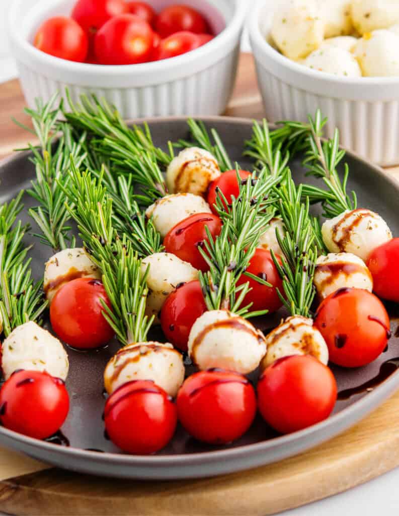 Christmas Caprese Skewers on Plate