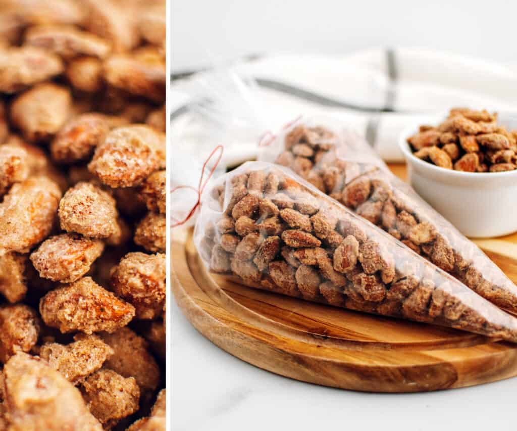 Closeup of Almonds and Almonds in Gift Packaging