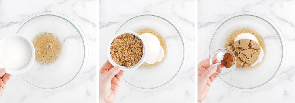 Adding Sugars, Cinnamon, and Salt to Bowl