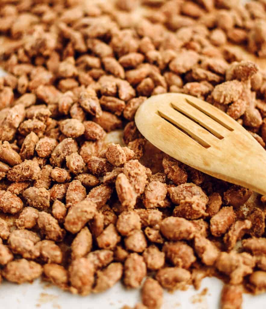 Cinnamon Sugar Roasted Almonds with Wooden Spoon
