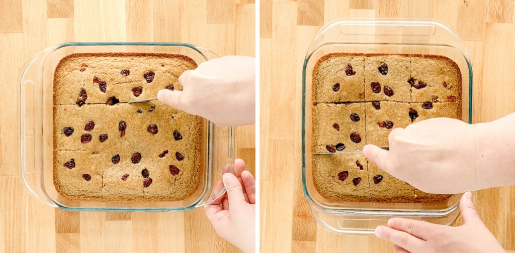 Slicing Cornbread in Glass Pan