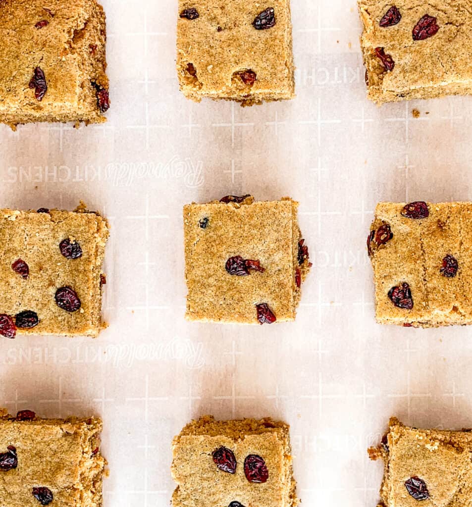 Cranberry Cinnamon Cornbread Slices on Parchment Paper