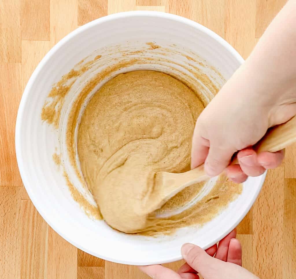 Cinnamon Cornbread Batter in Bowl with Spoon