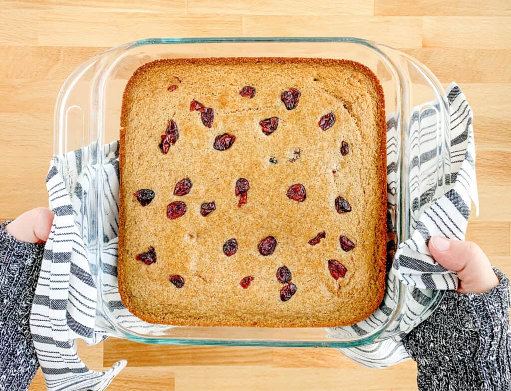 Baked Pan of Cinnamon Cornbread with Dried Cranberries