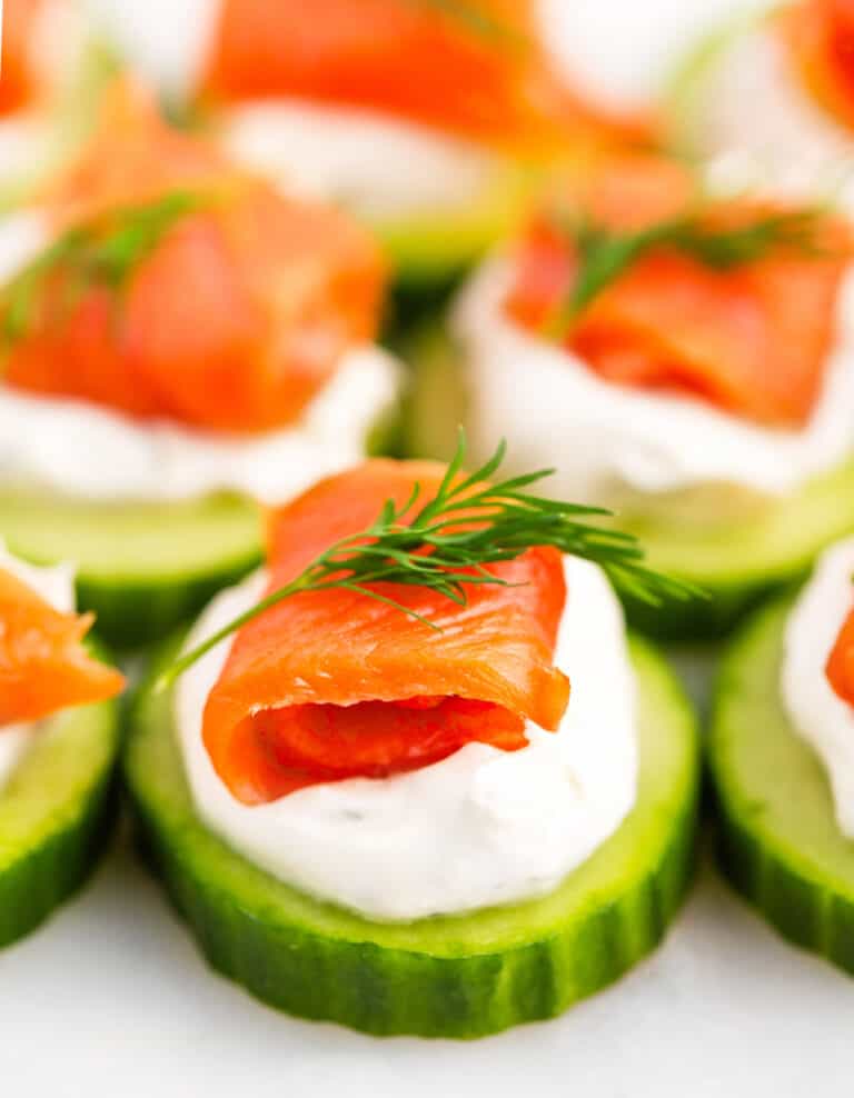 Cucumber Salmon Bites Garnished with Dill