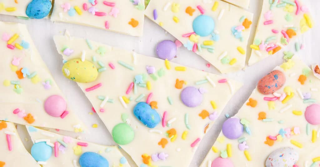 Easter Bark with White Chocolate and Candy Closeup