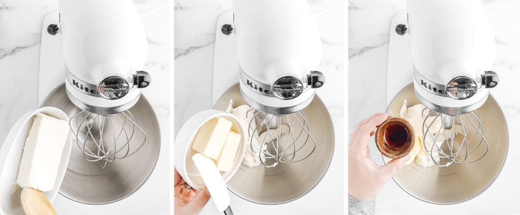 Butter, Cream Cheese, Vanilla in Stand Mixer