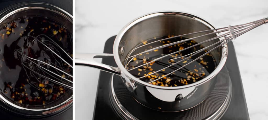 Stirring Made from Scratch Teriyaki Sauce with Whish on Stovetop