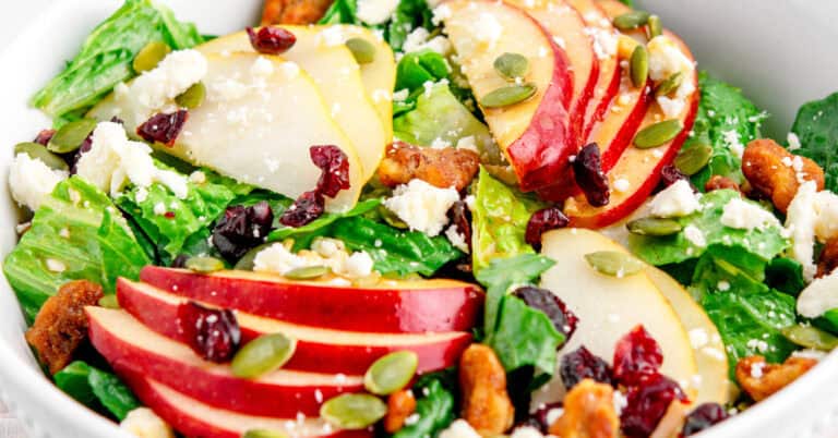 Fall Harvest with Apple and Pear Slices in White Bowl