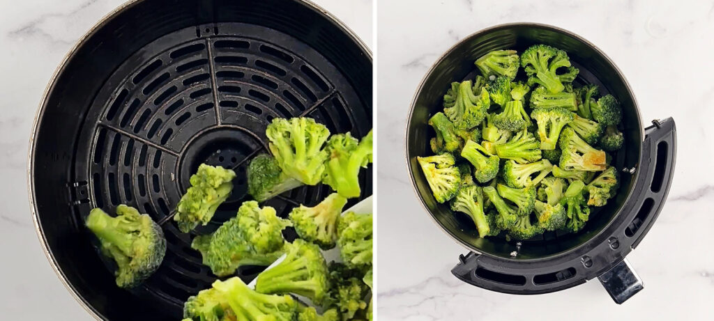 Broccoli in Air Fryer Basket