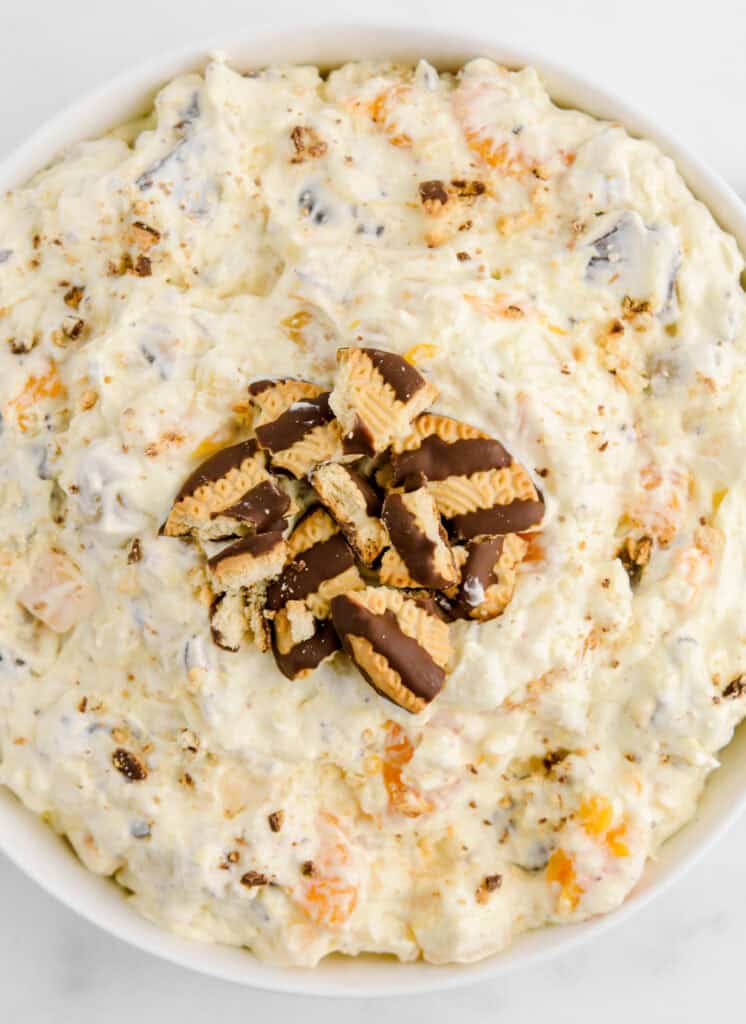 Final Striped Cookie Salad with Cookie Pieces on Top