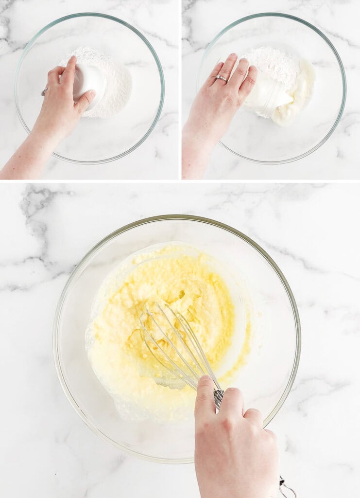 Mixing Buttermilk and Pudding Mix in Glass Bowl