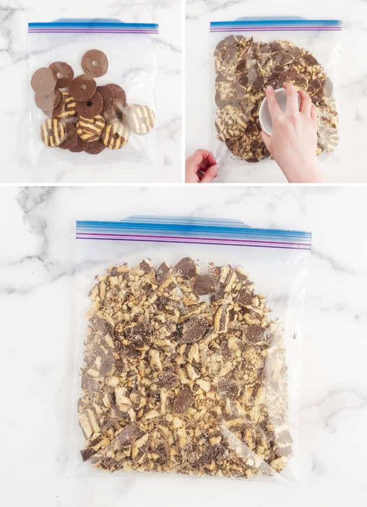 Crushing Striped Cookies in Ziplock Bag