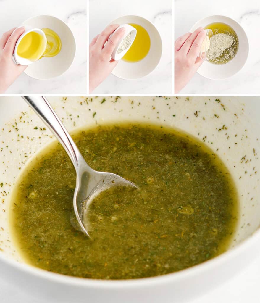 Mixing Oil and Seasonings in a White Bowl