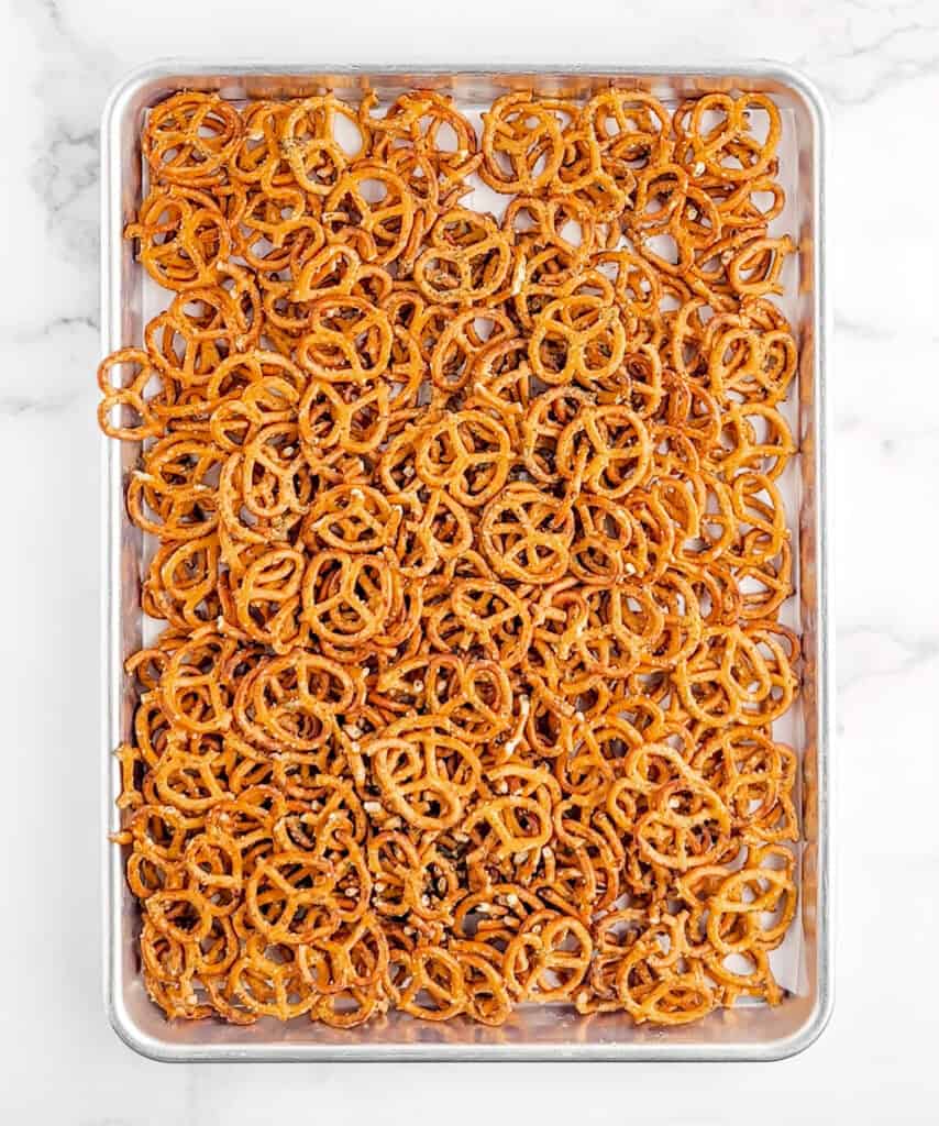 Seasoned Pretzels on Baking Sheet