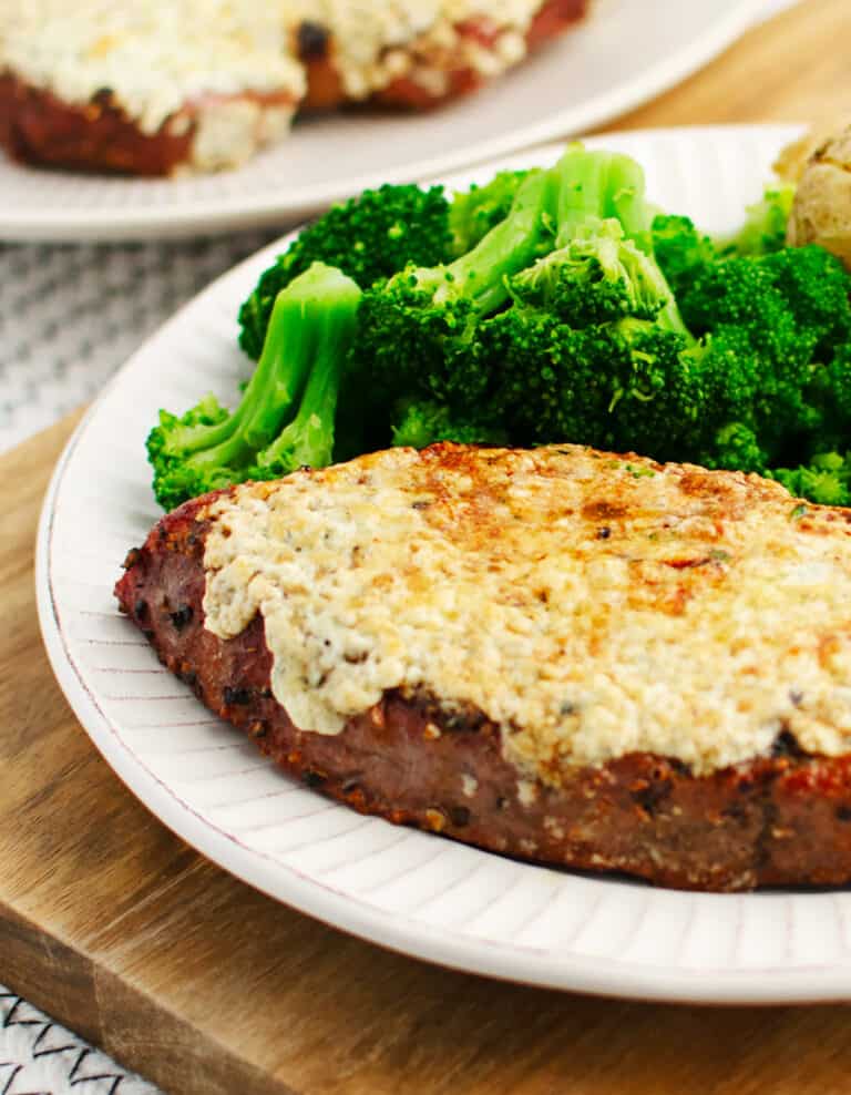 Gorgonzola Steak with Broccoli on Plate